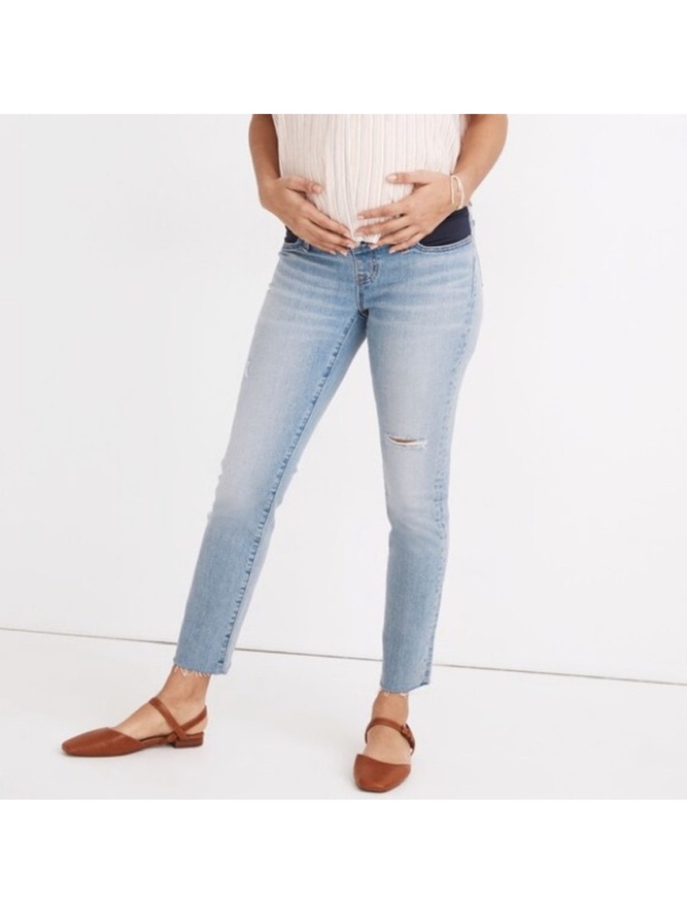 Madewell Light Blue Straight Leg Maternity Jeans Stretchy Waist